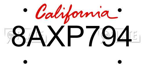 8AXP794 California License Plate