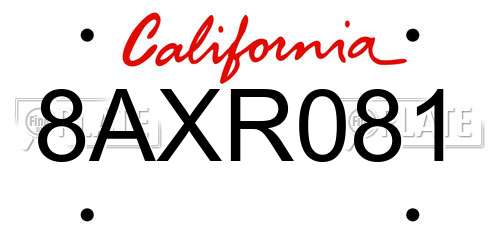 8AXR081 California License Plate