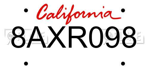 8AXR098 California License Plate
