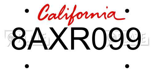 8AXR099 California License Plate