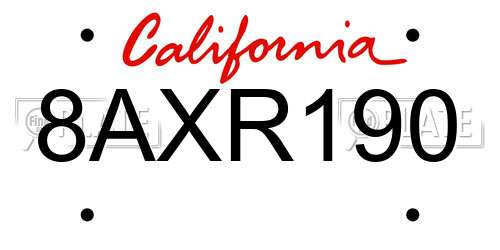 8AXR190 California License Plate