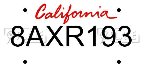 8AXR193 California License Plate