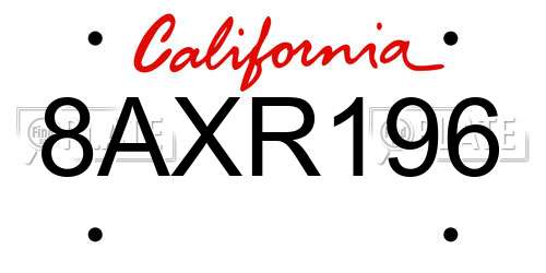 8AXR196 California License Plate