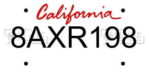8AXR198 California License Plate