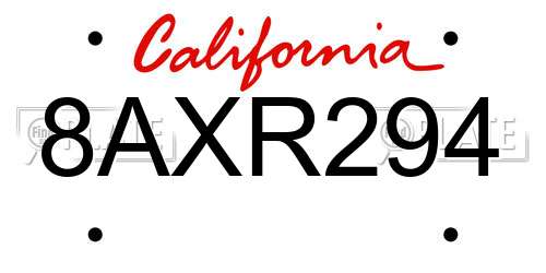8AXR294 California License Plate