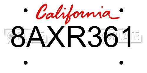 8AXR361 California License Plate