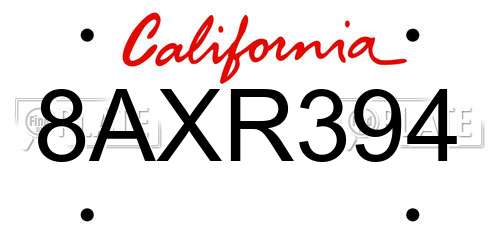 8AXR394 California License Plate