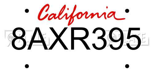 8AXR395 California License Plate