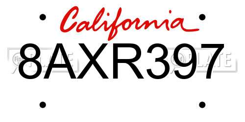 8AXR397 California License Plate