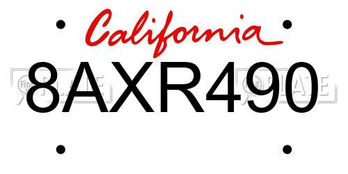 8AXR490 California License Plate