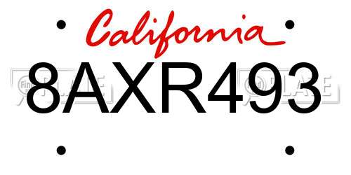 8AXR493 California License Plate