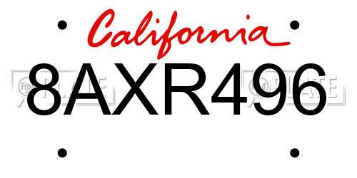 8AXR496 California License Plate