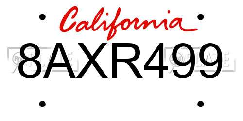 8AXR499 California License Plate