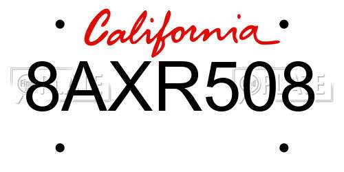 8AXR508 California License Plate