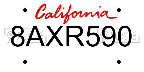 8AXR590 California License Plate