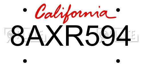 8AXR594 California License Plate
