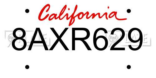 8AXR629 California License Plate