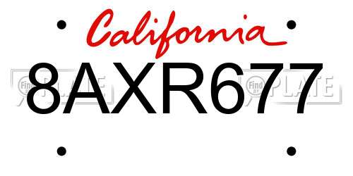 8AXR677 California License Plate