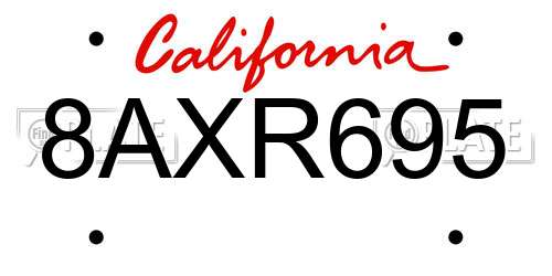 8AXR695 California License Plate