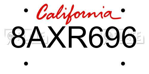8AXR696 California License Plate