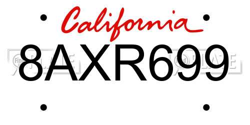 8AXR699 California License Plate