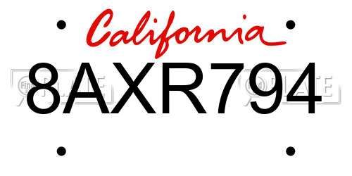 8AXR794 California License Plate