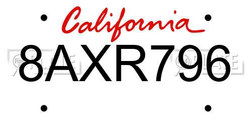 8AXR796 California License Plate