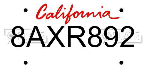 8AXR892 California License Plate