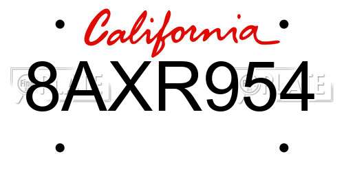 8AXR954 California License Plate