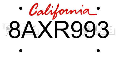 8AXR993 California License Plate
