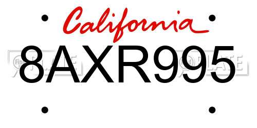 8AXR995 California License Plate
