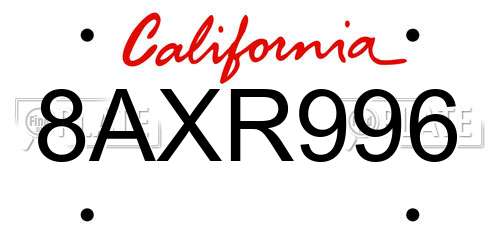 8AXR996 California License Plate