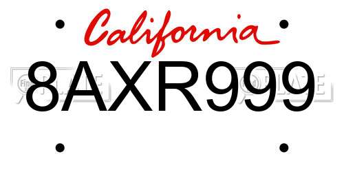 8AXR999 California License Plate