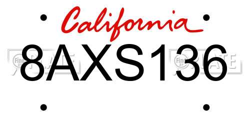 8AXS136 California License Plate