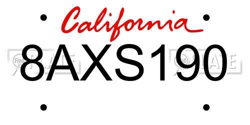 8AXS190 California License Plate