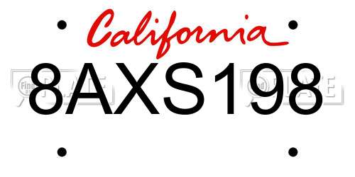 8AXS198 California License Plate