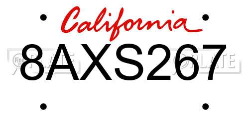 8AXS267 California License Plate