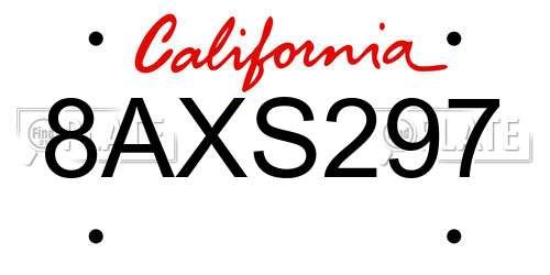 8AXS297 California License Plate
