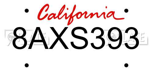 8AXS393 California License Plate