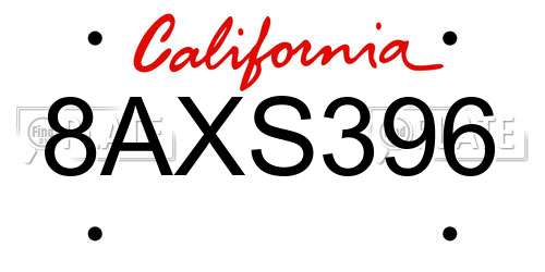8AXS396 California License Plate