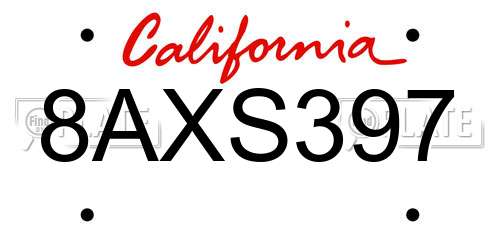 8AXS397 California License Plate