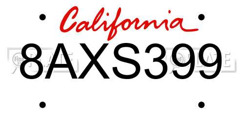 8AXS399 California License Plate
