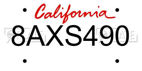 8AXS490 California License Plate