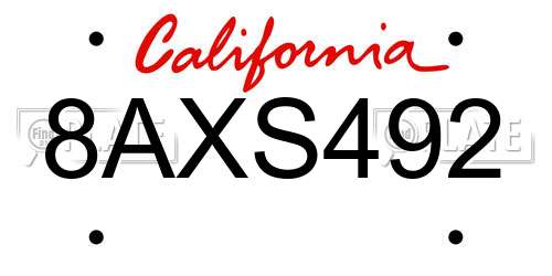 8AXS492 California License Plate