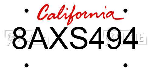8AXS494 California License Plate