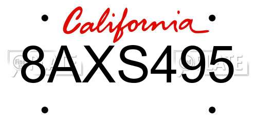 8AXS495 California License Plate