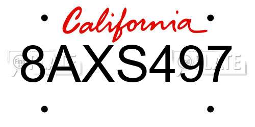 8AXS497 California License Plate