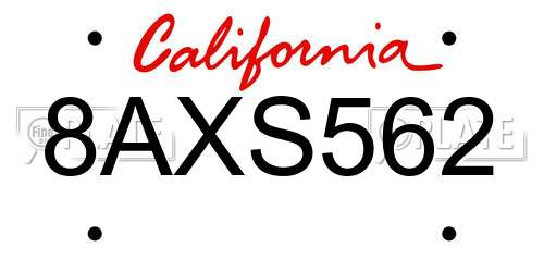 8AXS562 California License Plate