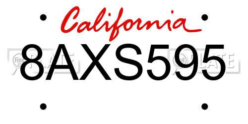 8AXS595 California License Plate