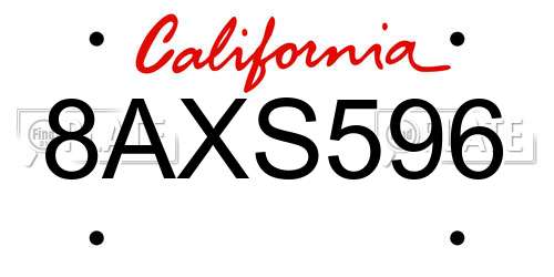 8AXS596 California License Plate